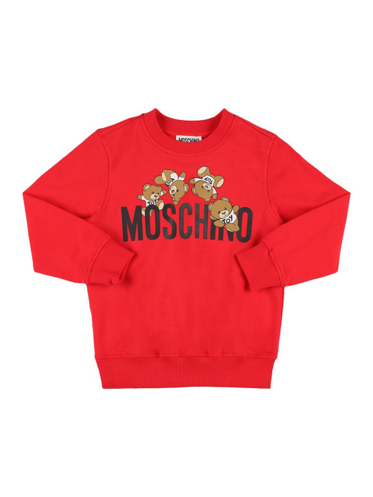 Moschino: Sweat-shirt en coton à col rond - Rouge - kids-girls_0 | Luisa Via Roma