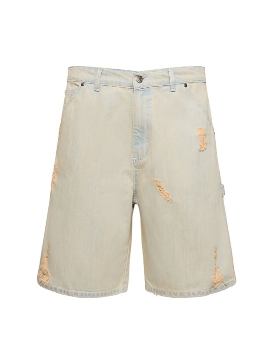 MSGM: Distressed cotton denim shorts - Light Blue - men_0 | Luisa Via Roma