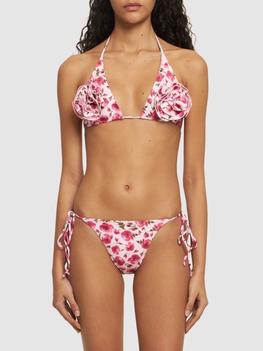 Magda Butrym: Printed 3D flower triangle bikini top - White/Pink - women_1 | Luisa Via Roma