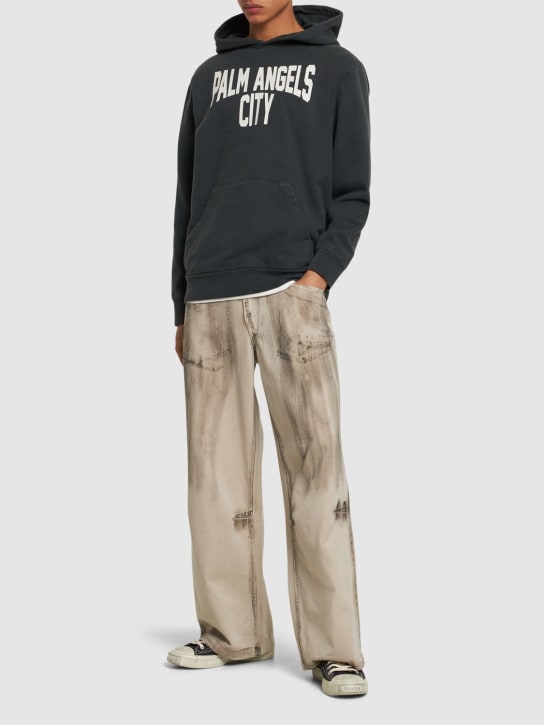 Palm Angels: PA City washed cotton hoodie - Dark Grey - men_1 | Luisa Via Roma