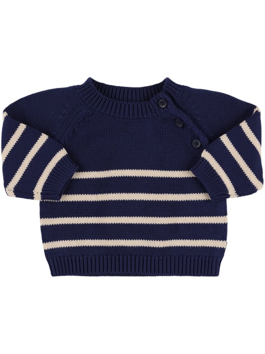 Petit Bateau: Sweater aus Baumwollstrick - Navy/Weiß - kids-girls_0 | Luisa Via Roma