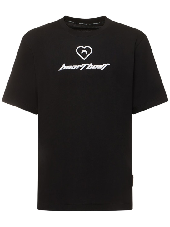 Marine Serre: Heartbeat print cotton jersey t-shirt - Black - men_0 | Luisa Via Roma