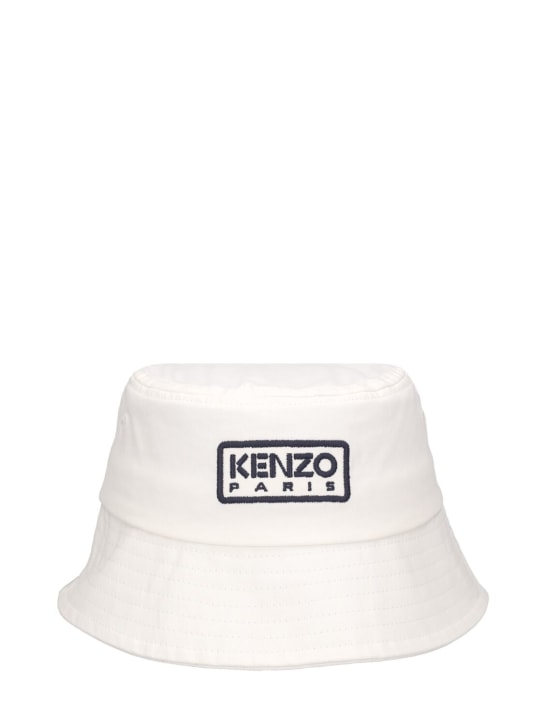 Kenzo Kids: 코튼 트윌 버킷 모자 - 화이트 - kids-boys_0 | Luisa Via Roma