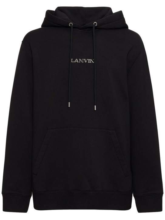 Lanvin: Logo embroidery oversized cotton hoodie - Black - men_0 | Luisa Via Roma