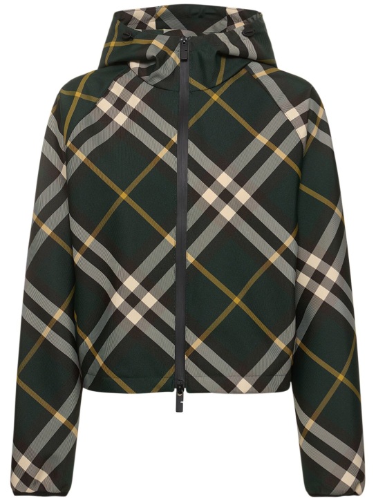 Burberry: Check tech hooded cropped jacket - Green/Multi - women_0 | Luisa Via Roma