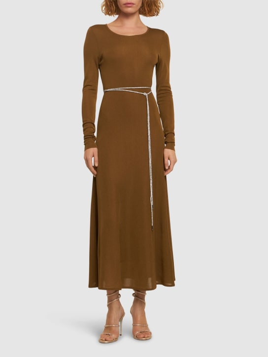 Alexandre Vauthier: Viscose knit dress w/ embellished belt - Brown - women_1 | Luisa Via Roma