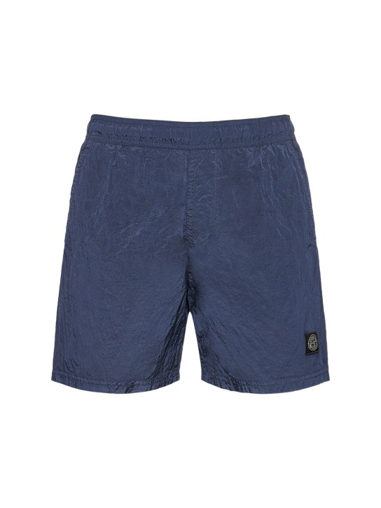 Stone Island: Shorts mare in nylon - Blu Scuro - men_0 | Luisa Via Roma