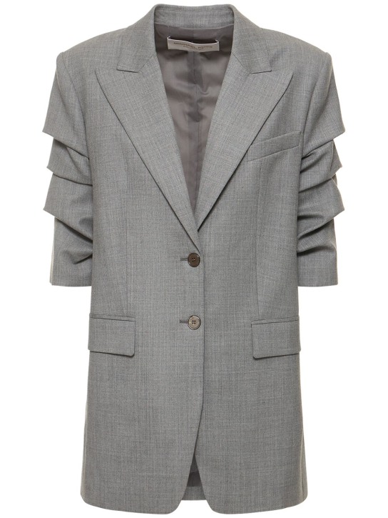 Michael Kors Collection: Single breasted gathered wool jacket - Grey - women_0 | Luisa Via Roma