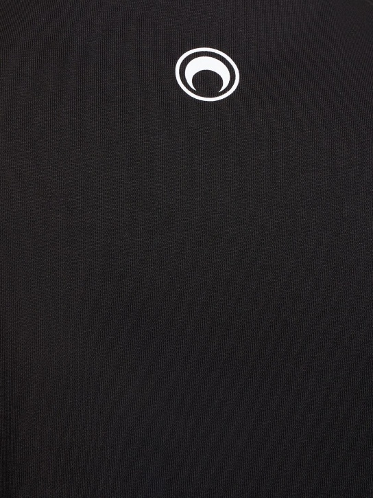 Marine Serre: T-shirt in jersey di cotone organico stampato - Nero - men_1 | Luisa Via Roma