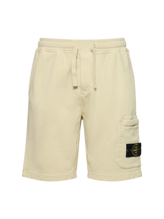 Stone Island: Brushed cotton sweat shorts - Natural Beige - men_0 | Luisa Via Roma