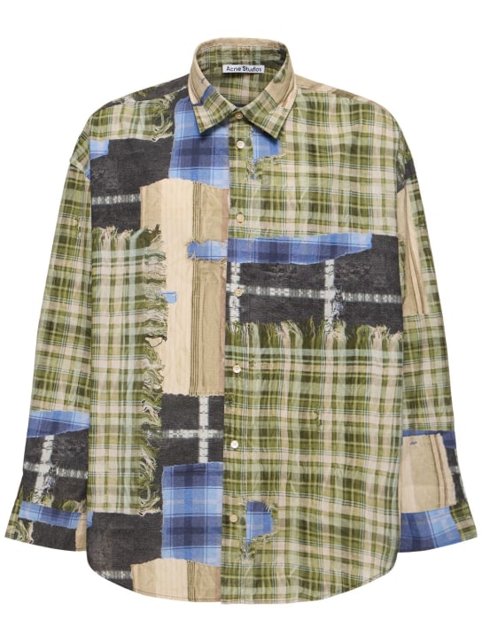 Acne Studios: Setar patchwork cotton shirt - Green - men_0 | Luisa Via Roma