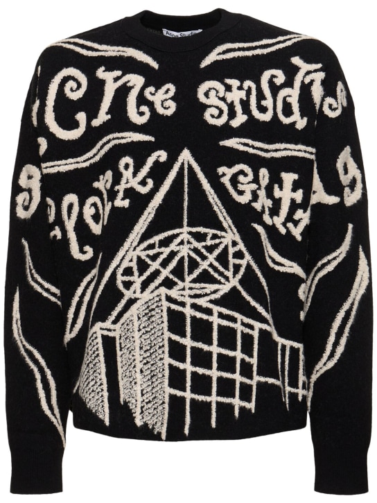 Acne Studios: Suéter de punto de algodón - Negro/Crudo - men_0 | Luisa Via Roma