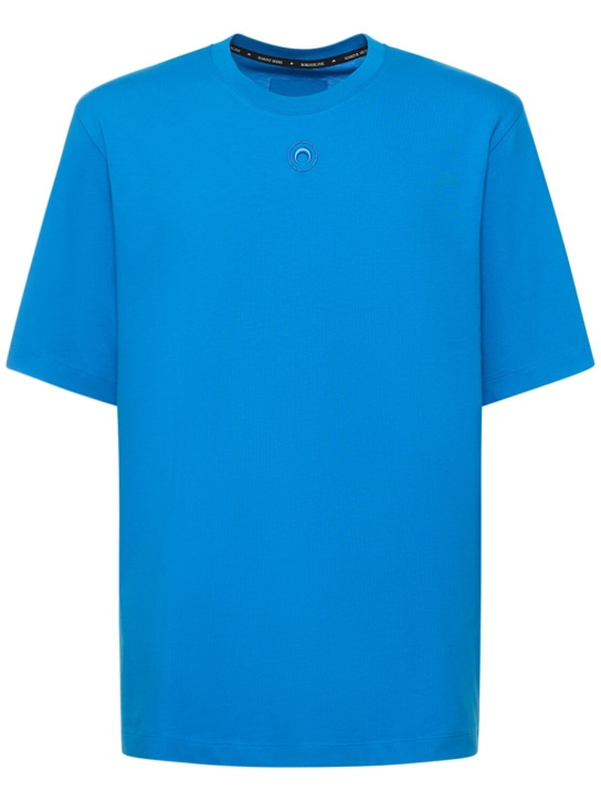 Marine Serre: T-Shirt aus Bio-Baumwolljersey mit Logo - Blau - men_0 | Luisa Via Roma