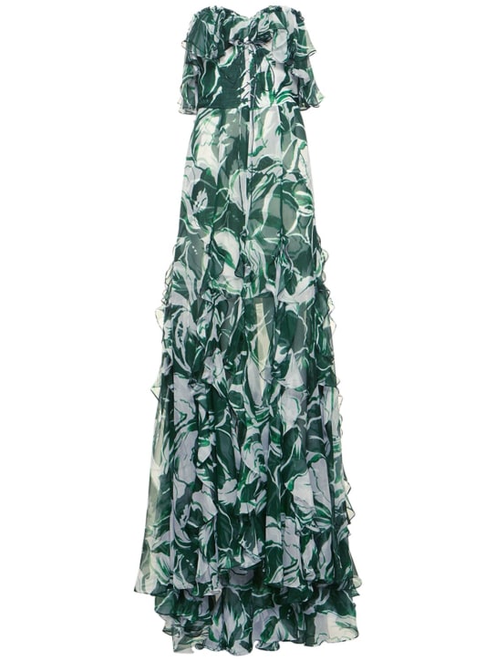 Costarellos: Galiya printed silk blend chiffon dress - Multi/Green - women_0 | Luisa Via Roma
