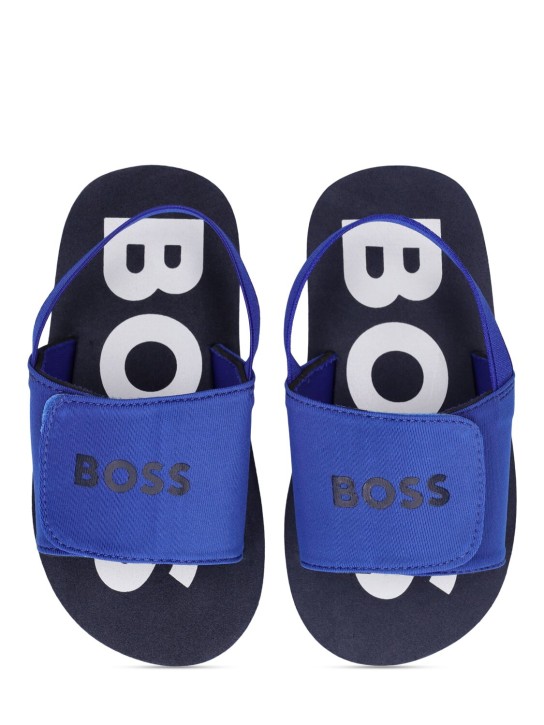 Boss: Sandales à bride élastique avec logo - Bleu - kids-boys_1 | Luisa Via Roma