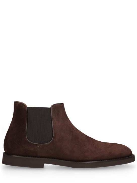 Doucal's: Washed leather suede beetle boots - Dark Brown - men_0 | Luisa Via Roma