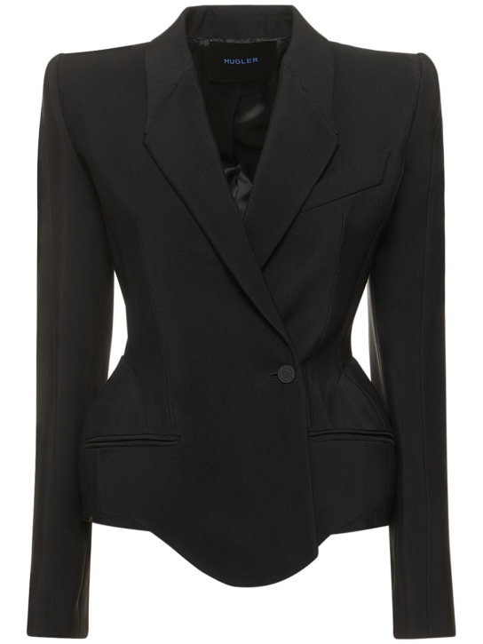 MUGLER: Heavy fluid viscose fitted jacket - Black - women_0 | Luisa Via Roma