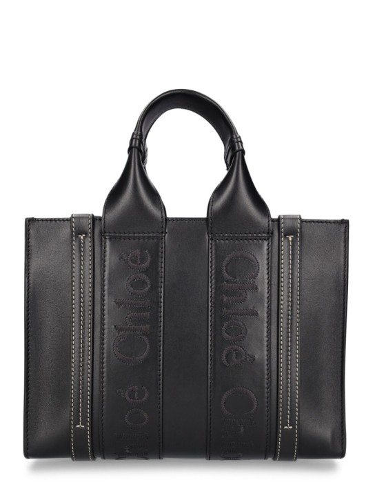 Chloé: Small Woody leather tote bag - Black - women_0 | Luisa Via Roma