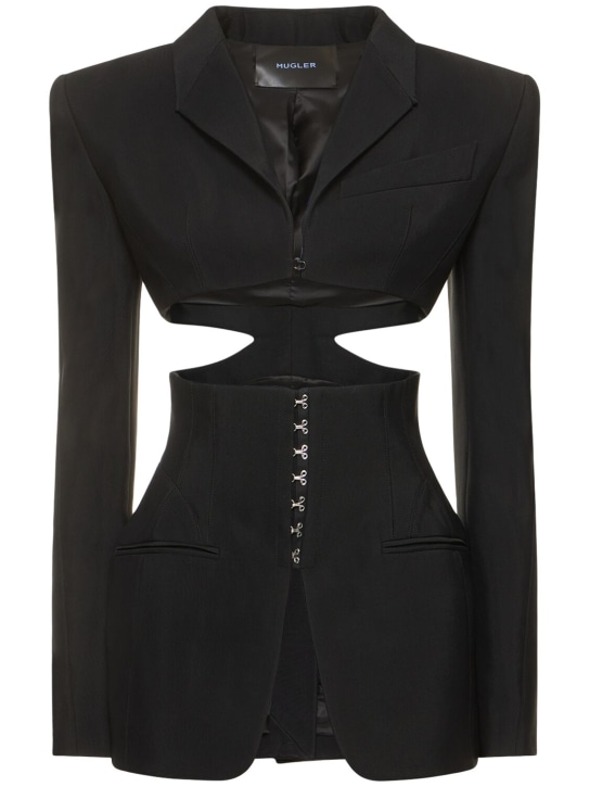 MUGLER: 厚重光滑粘胶纤维混纺短款夹克 - 黑色 - women_0 | Luisa Via Roma