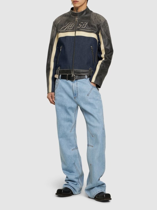 Andersson Bell: Tripot coated cotton flared jeans - Light Blue - men_1 | Luisa Via Roma