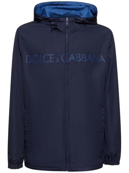 Dolce&Gabbana: Reversible hooded windbreaker - Blue Scuro - men_0 | Luisa Via Roma