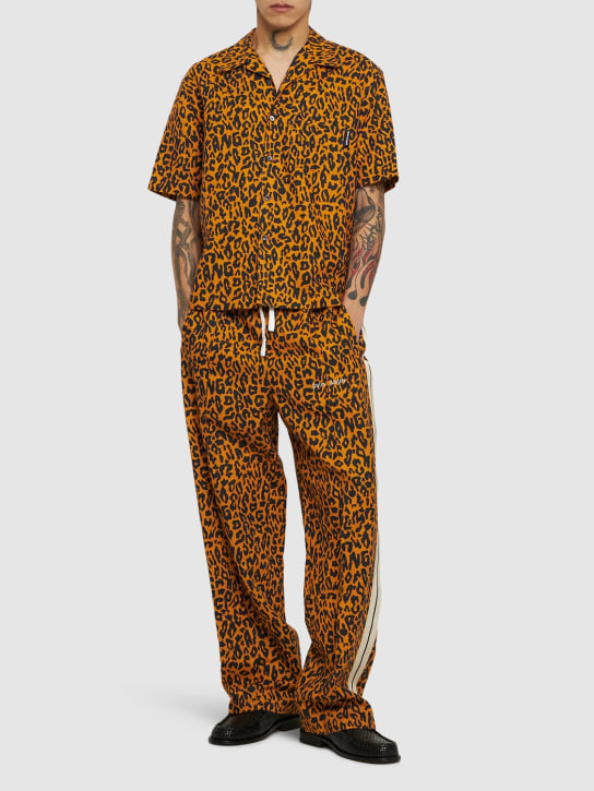 Palm Angels: Cheetah linen blend bowling shirt - Orange/Black - men_1 | Luisa Via Roma