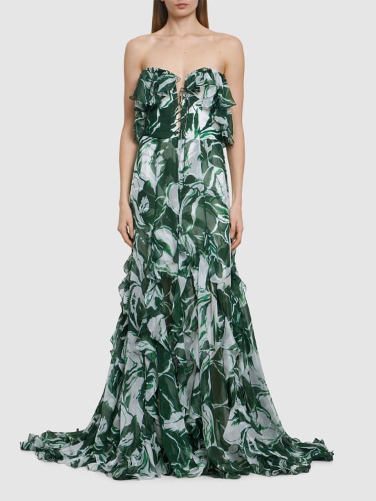 Costarellos: Galiya printed silk blend chiffon dress - Multi/Green - women_1 | Luisa Via Roma