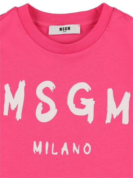 MSGM: 프린트 로고 코튼 저지 티셔츠 - 자홍색 - kids-girls_1 | Luisa Via Roma