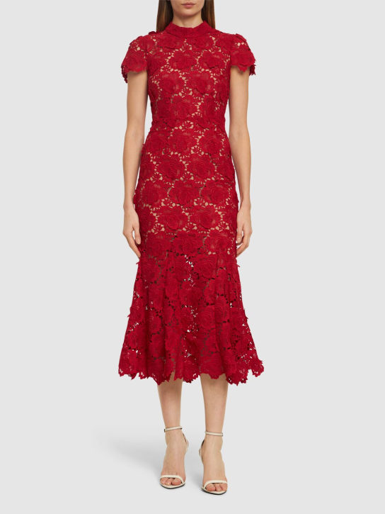 Self-portrait: Floral lace midi dress - Red - women_1 | Luisa Via Roma