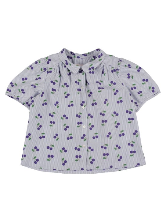 Bonpoint: Camisa de popelina de algodón estampada - Azul Claro - kids-girls_0 | Luisa Via Roma