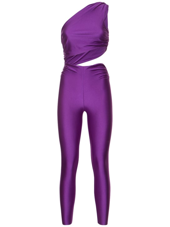 The Andamane: Poppy shiny Lycra one shoulder jumpsuit - Purple - women_0 | Luisa Via Roma