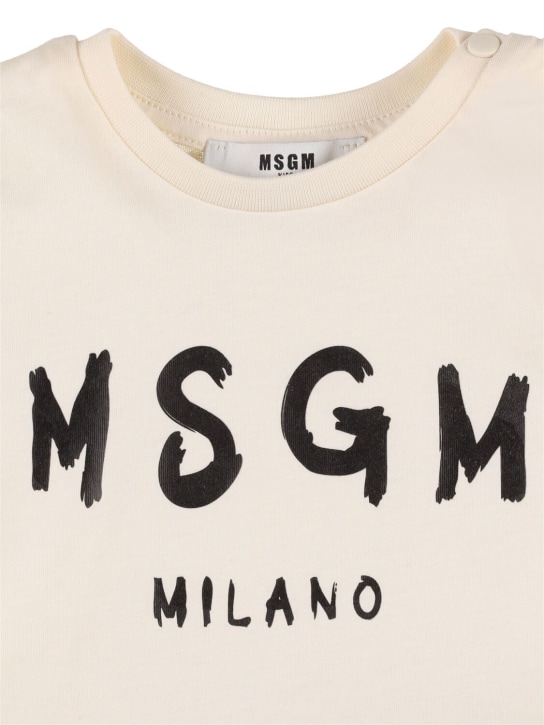 MSGM: T-shirt in jersey di cotone e shorts in felpa - Bianco/Nero - kids-girls_1 | Luisa Via Roma