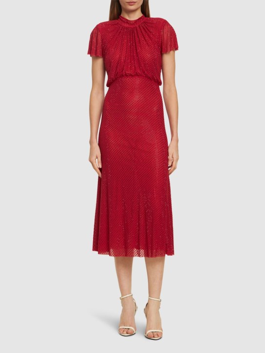 Self-portrait: Embellished mesh midi dress - Red - women_1 | Luisa Via Roma