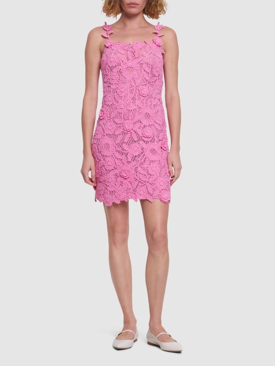 Blumarine: Floral macramé cotton blend mini dress - Pink - women_1 | Luisa Via Roma