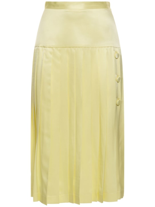 Alessandra Rich: Silk satin pleated midi skirt - Light Yellow - women_0 | Luisa Via Roma