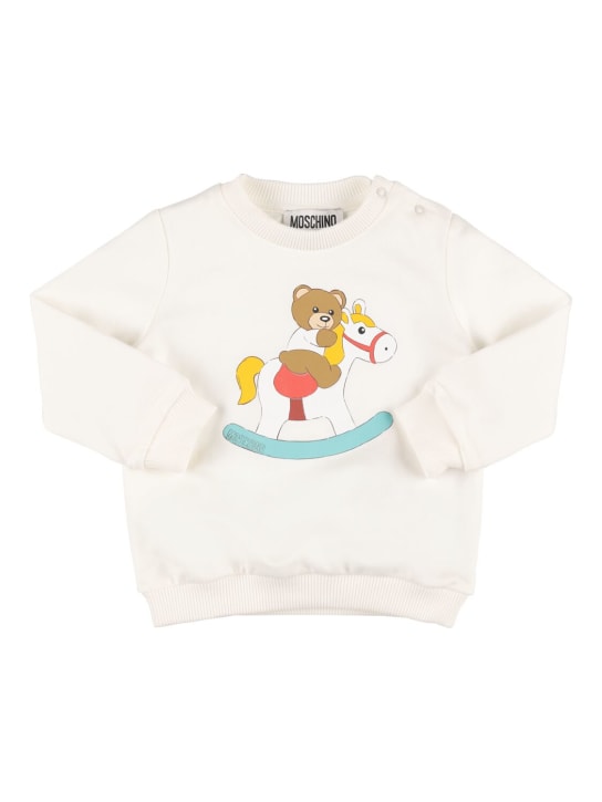Moschino: Cotton crewneck sweatshirt - Off White - kids-boys_0 | Luisa Via Roma