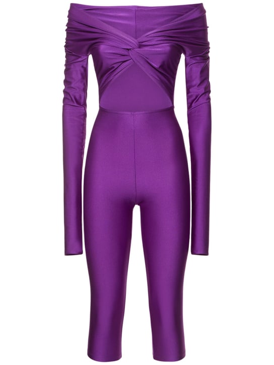 The Andamane: Kendall shiny Lycra long sleeve jumpsuit - Purple - women_0 | Luisa Via Roma