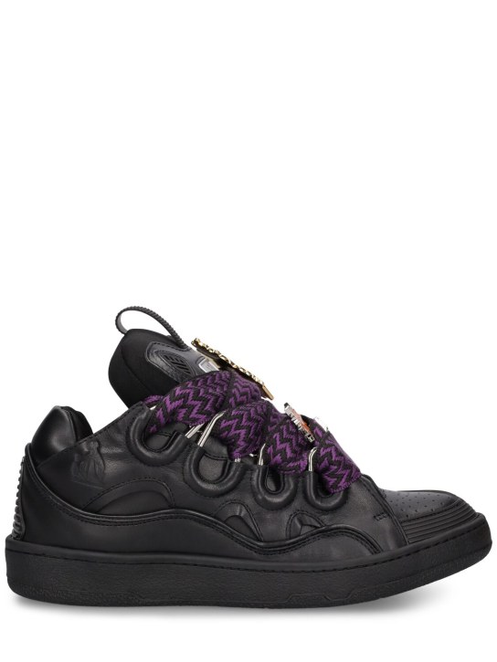 Lanvin: Sneakers Curb Leather and Pins - Nero - men_0 | Luisa Via Roma