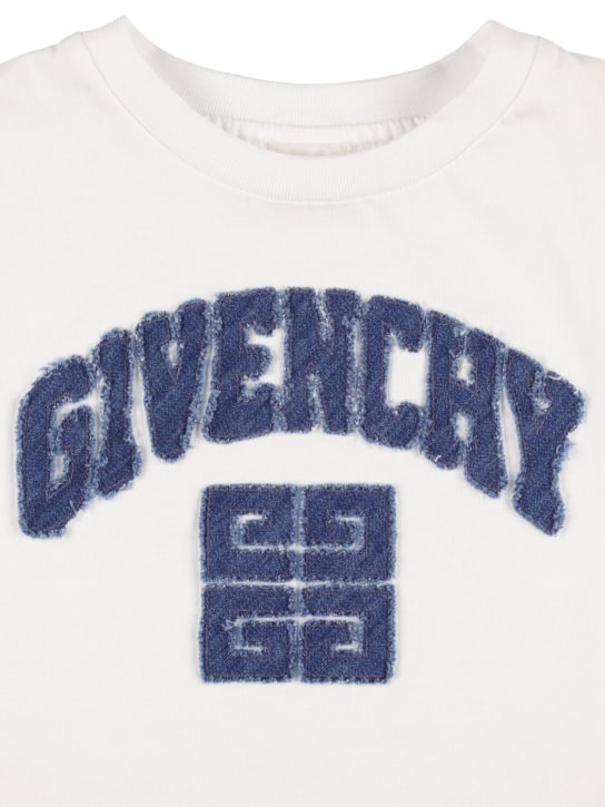 Givenchy: T-shirt en jersey de coton à logo en denim - Blanc - kids-boys_1 | Luisa Via Roma