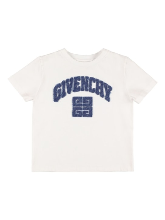 Givenchy: T-shirt in jersey di cotone / logo in denim - Bianco - kids-boys_0 | Luisa Via Roma