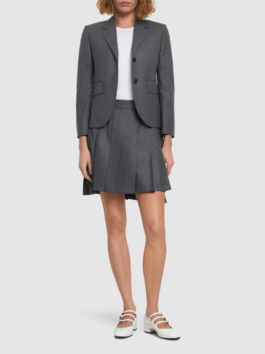 Thom Browne: Pleated wool mini skirt - Grey - women_1 | Luisa Via Roma