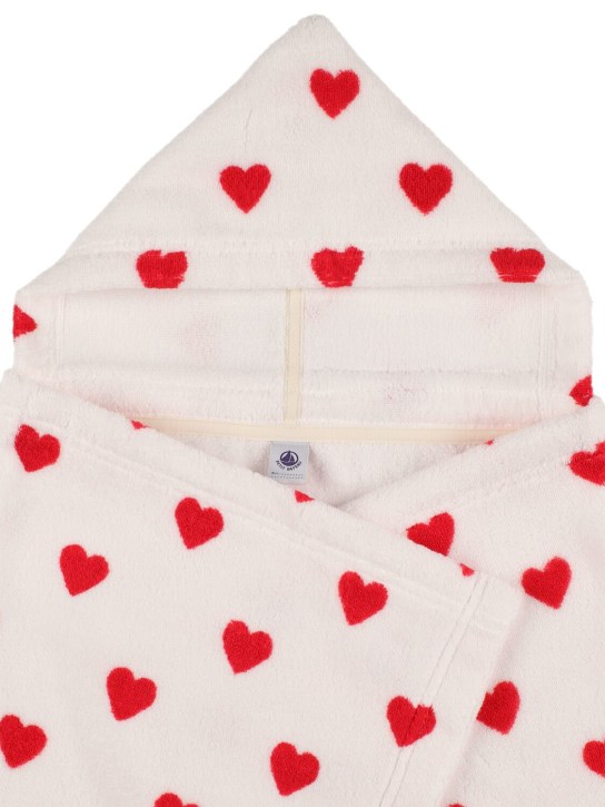 Petit Bateau: Serviette de bain en coton imprimé cœurs à capuche - Blanc/Rouge - kids-girls_1 | Luisa Via Roma