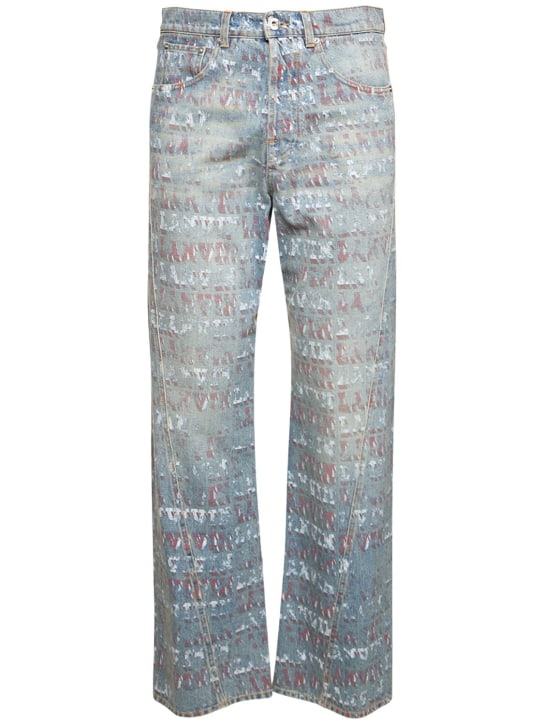 Lanvin: Jeans in denim stampato - Celeste - men_0 | Luisa Via Roma