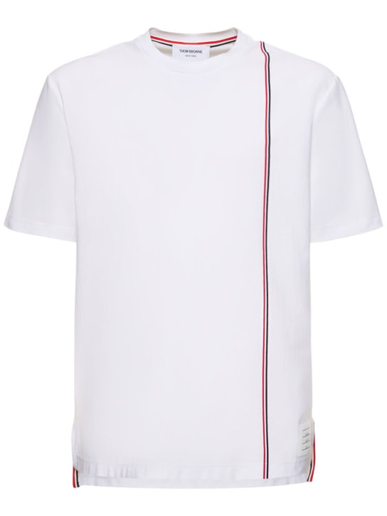 Thom Browne: T-shirt manches courtes en coton à 4 bandes - Blanc - men_0 | Luisa Via Roma