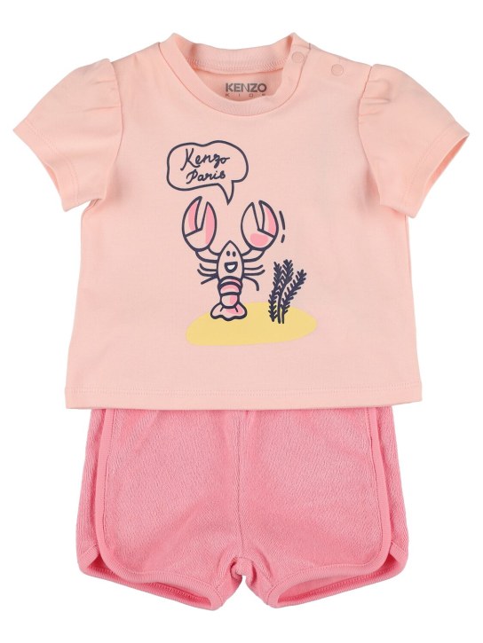 Kenzo Kids: Printed cotton t-shirt & shorts - Pink - kids-girls_0 | Luisa Via Roma