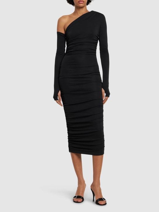 The Andamane: Olimpia draped asymmetric midi dress - Black - women_1 | Luisa Via Roma