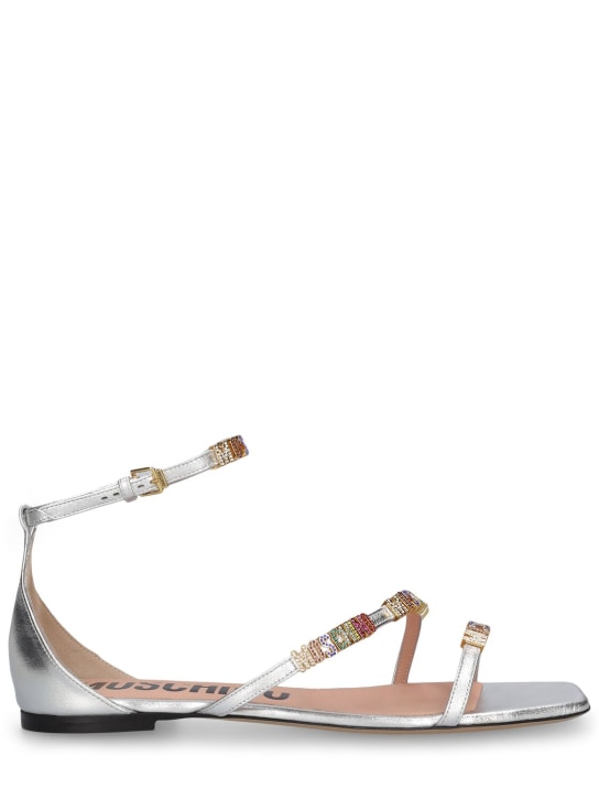Moschino: 10mm Leather flat sandals - Silver - women_0 | Luisa Via Roma