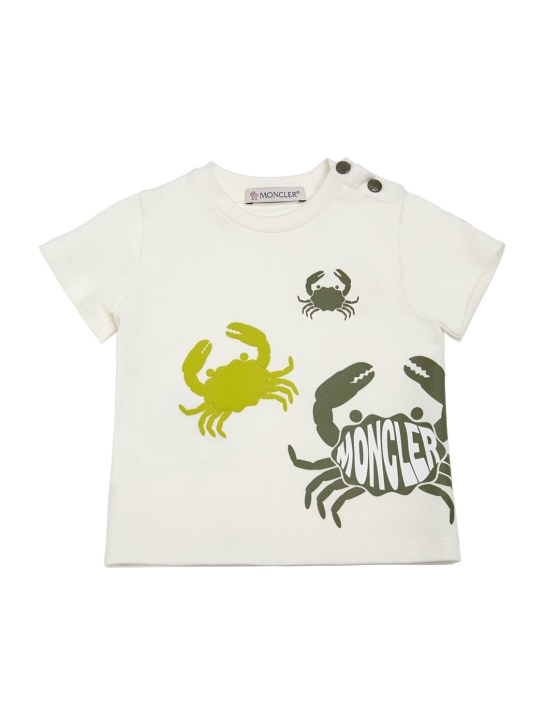 Moncler: T-shirt & short en coton stretch - Blanc/Vert - kids-boys_1 | Luisa Via Roma