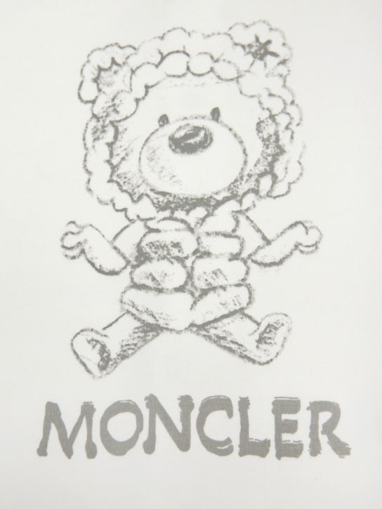 Moncler: Barboteuse en coton détail logo - Blanc/Argent - kids-boys_1 | Luisa Via Roma