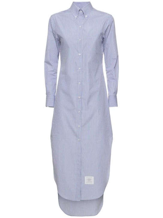 Thom Browne: 棉质府绸条纹长款衬衫裙 - 白色/蓝色 - women_0 | Luisa Via Roma